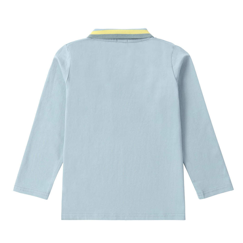 Light Blue Long Sleeve Polo with Green and Yellow Ribbing Detail