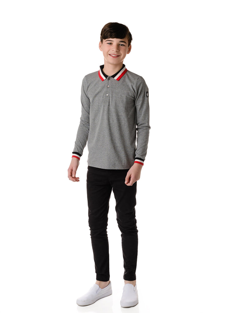 Heather Grey Long Sleeve Polo