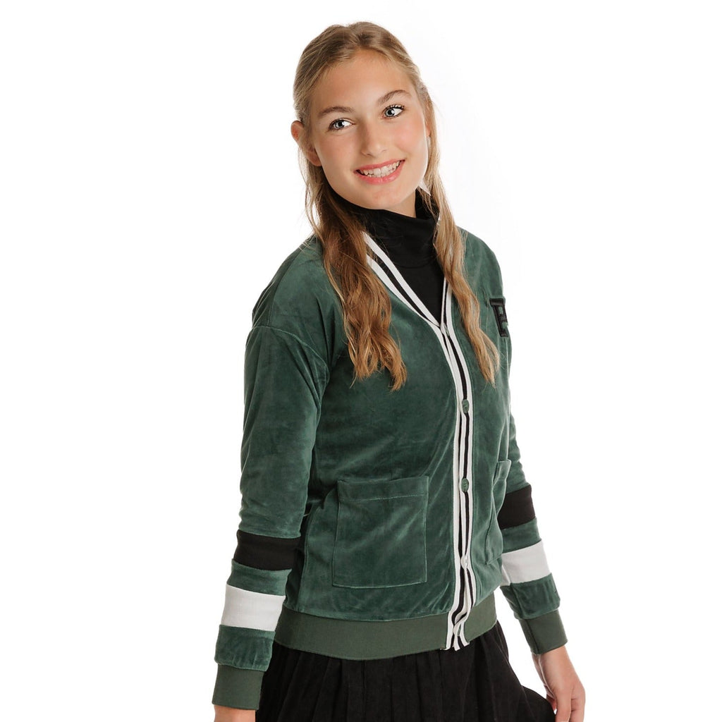 Green Velvet Cardigan With "P" Patch