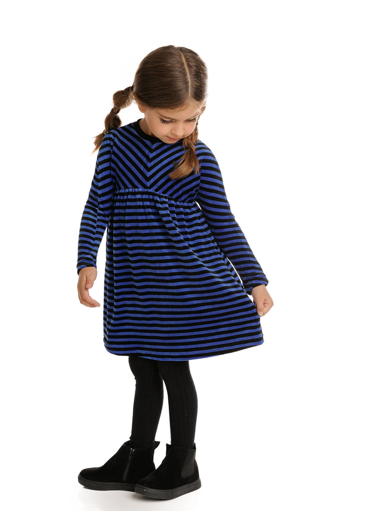 Royal Blue and Black Striped Velour Dress