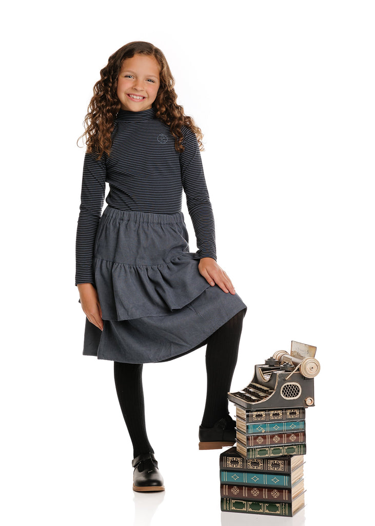 Slate Blue Corduroy Tiered Skirt