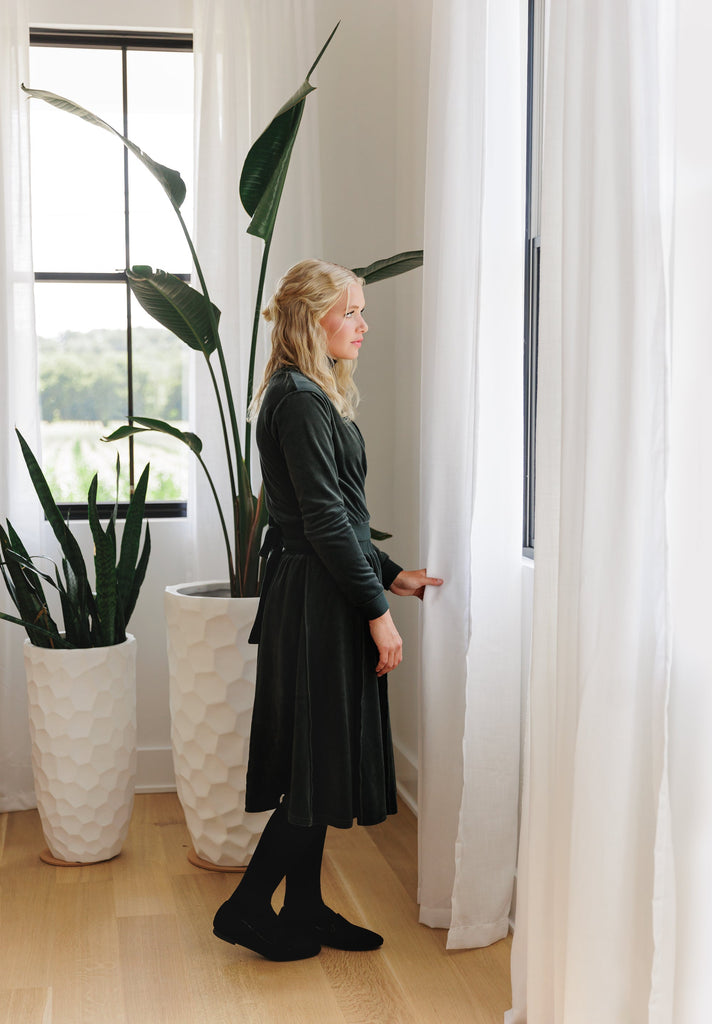 Green Velour Paneled Skirt