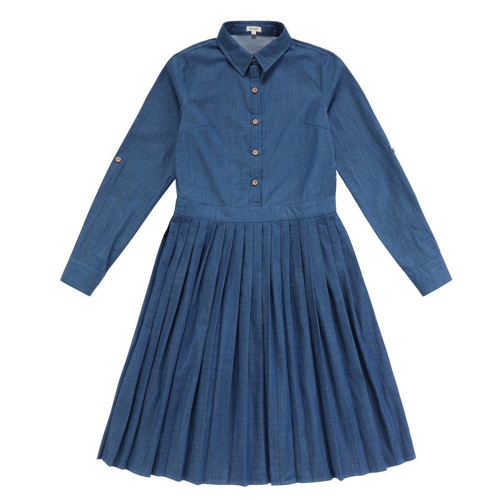 Teens Pleated Dress in Chambray