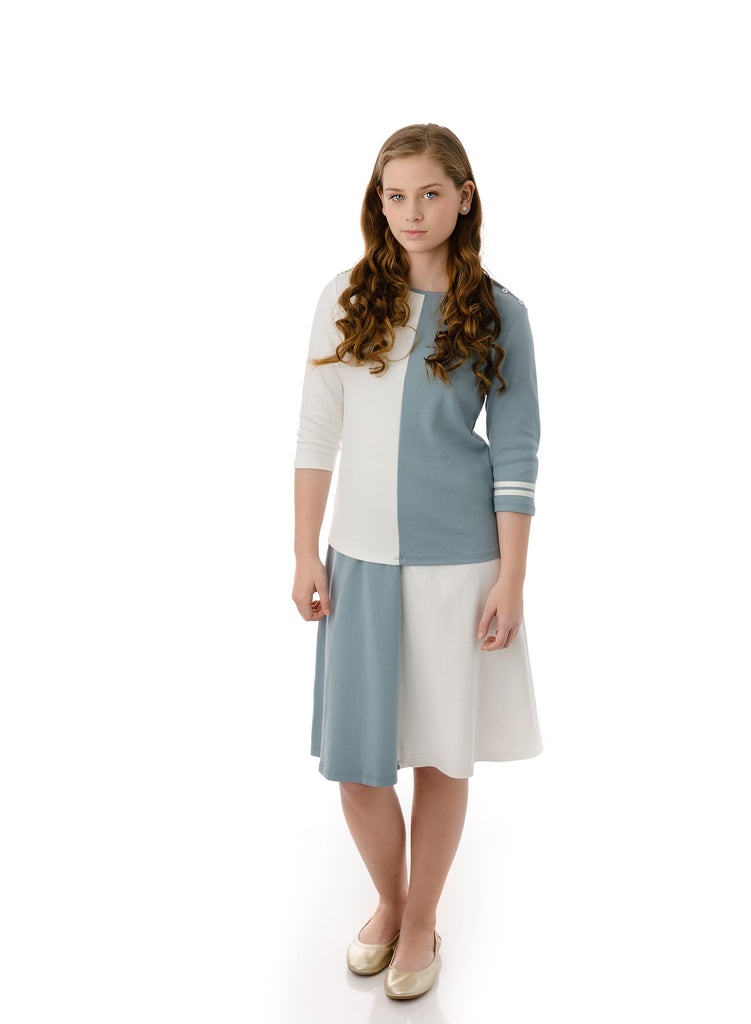 Girls' Light Teal and White A-line Skirt