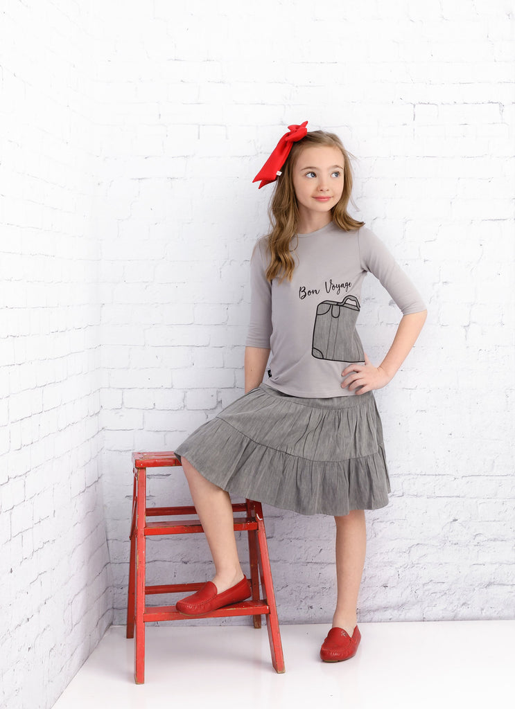 Girls Grey Denim Tiered Skirt