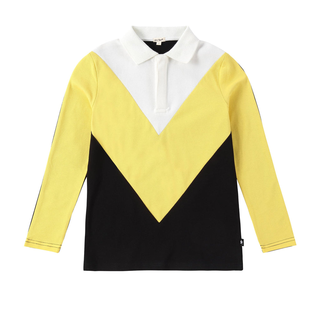 Long Sleeve Yellow, Black and White Polo