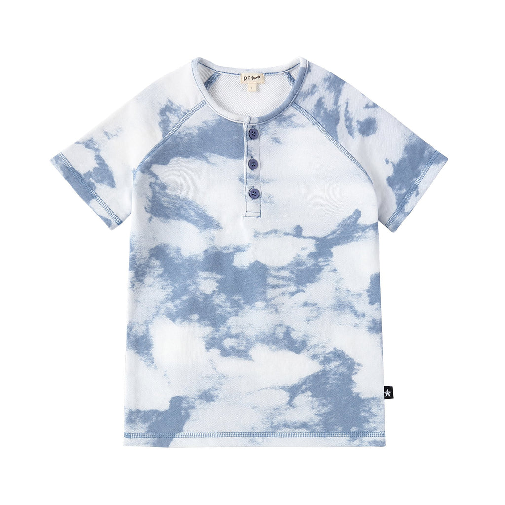 Tie- Dye Henley Tshirt in Wave