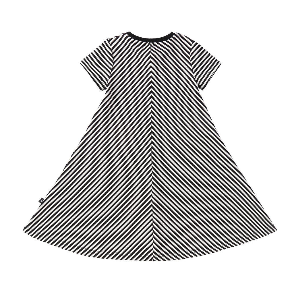 Black and White  Stripe Swing Dress with Ruffle Pocket Detail