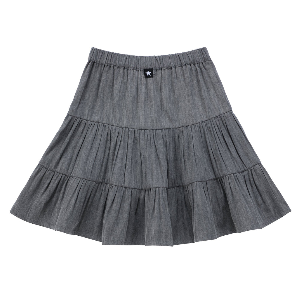 Girls Grey Denim Tiered Skirt