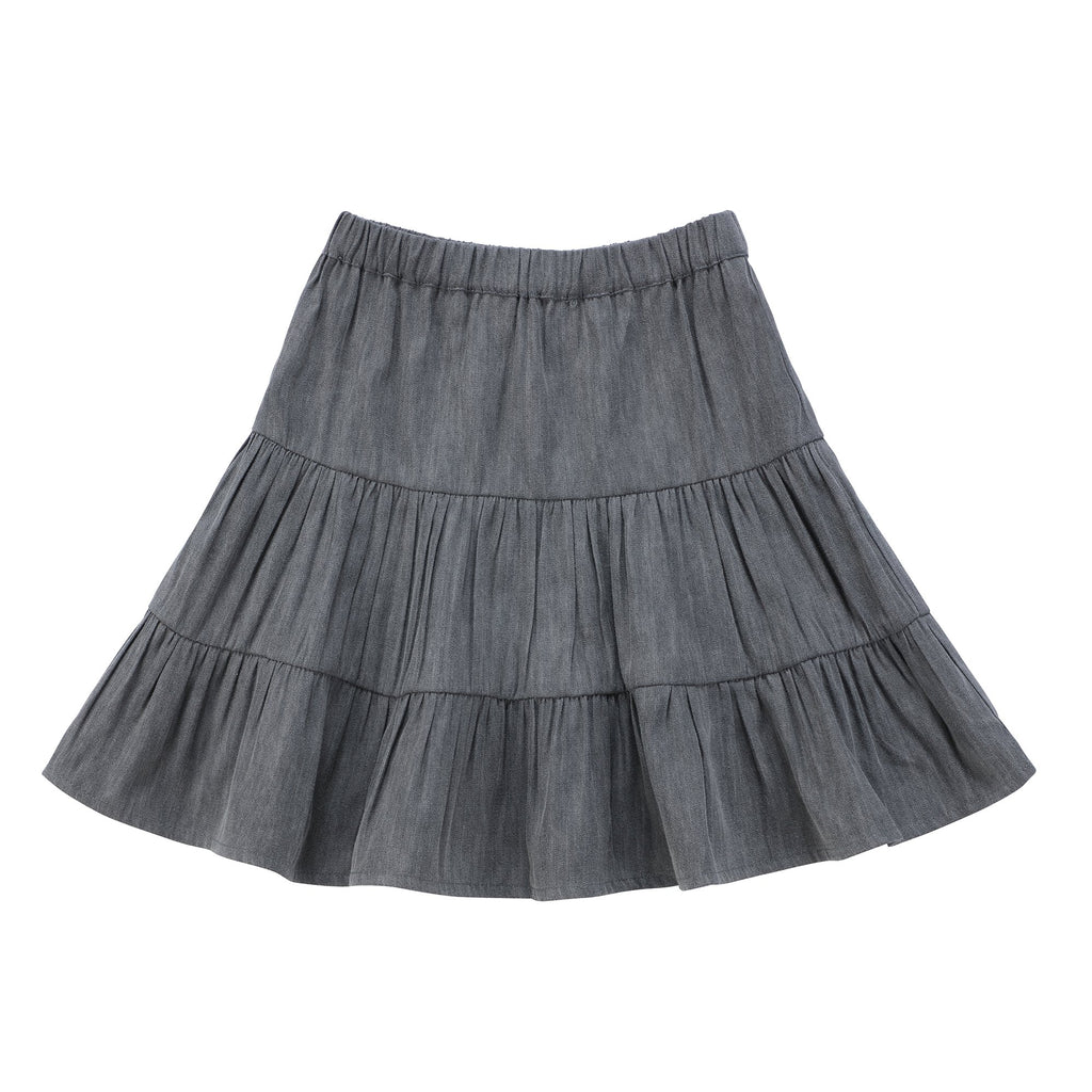 Girls Grey Denim Tiered Skirt