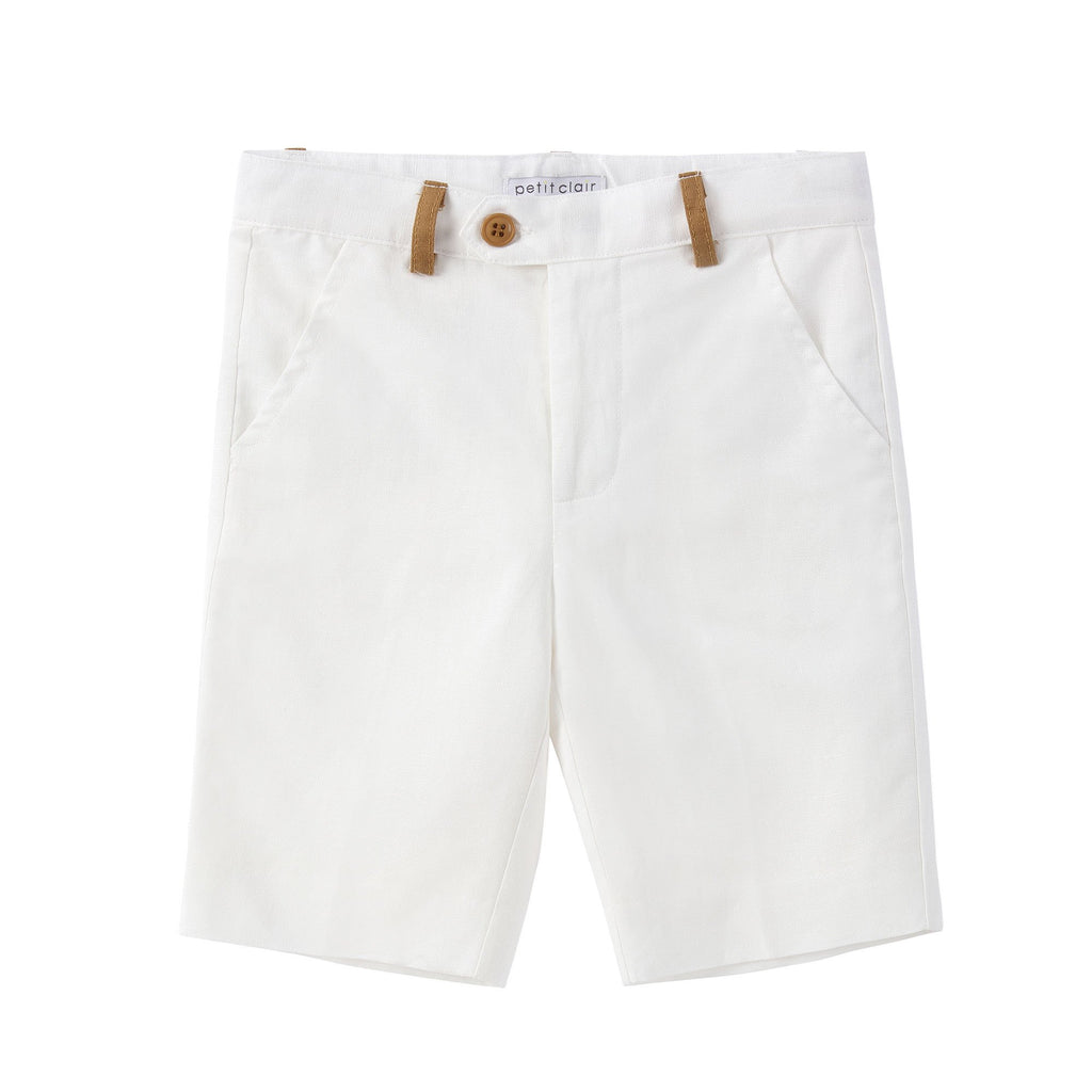 Ivory with Camel Linen Shorts